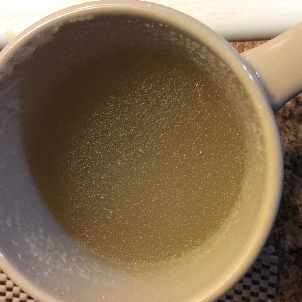 By this time our unflavored gelatin should look like this. Spongy texture.