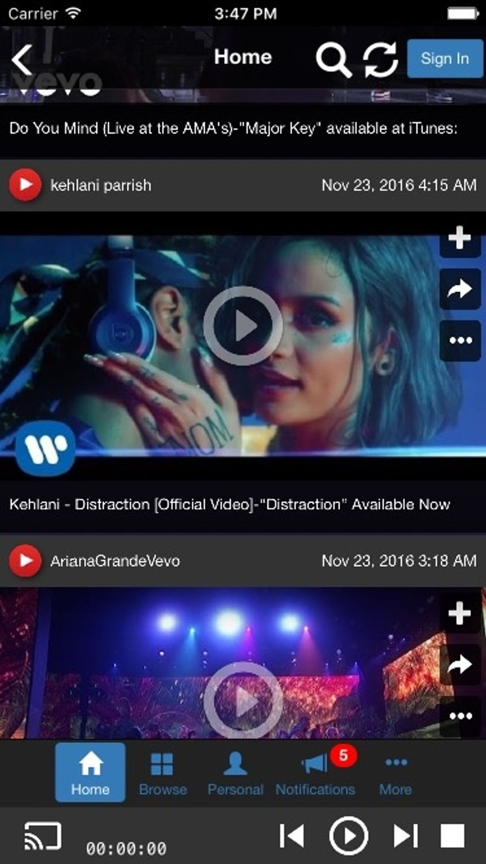 By turning on "Music Mode", EZChannel start to display music related videos.