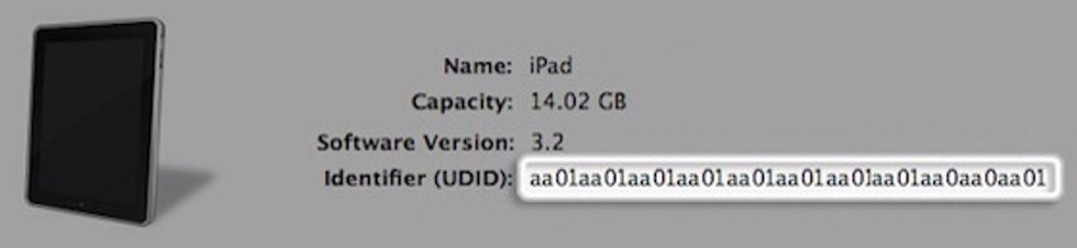 Cada device Apple tem um identificador \u00fanico (UDID), que \u00e9 uma sequ\u00eancia de 40 caracteres (letras e n\u00fameros) . \u00c9 como um n\u00famero de s\u00e9rie. Parece algo como: 0cd4f10097c9c3868a4fb9726d81f6c78c8a3a42