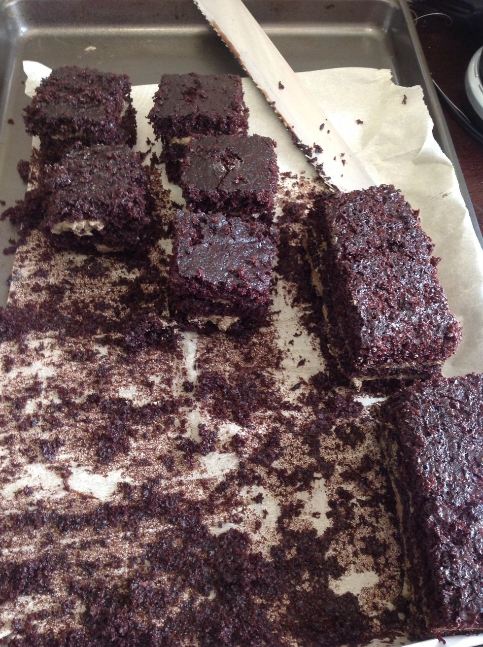 Cake cut into the cube portions