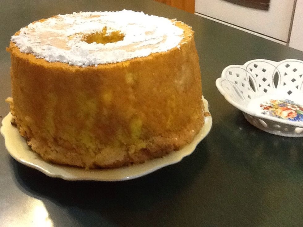 Cake is done put ice in sugar over or ice it with your  favour  ice cover  I used this cake too with whipping cream and strawberries for desert.