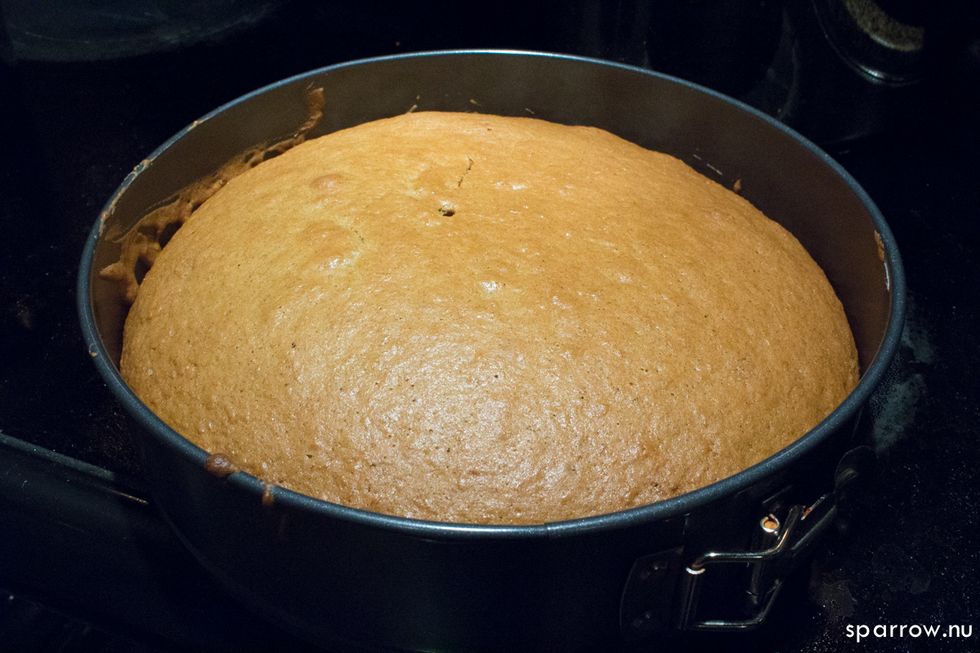 Cake tester should come out clean.