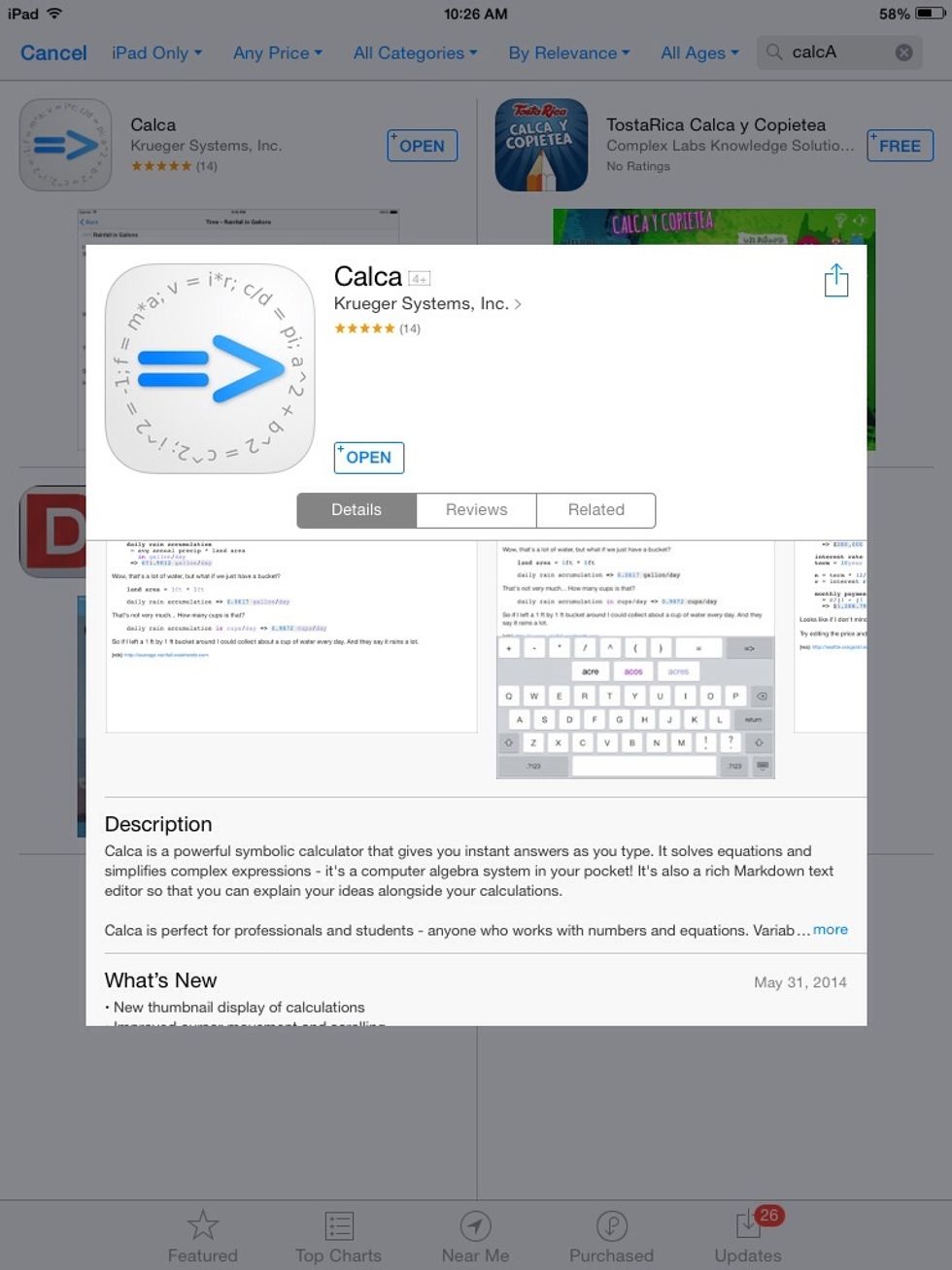 CALCA, by Krueger Systems is a natural language calculator. You can write documents with math equations that are calculated as you type. PRICE: $3
