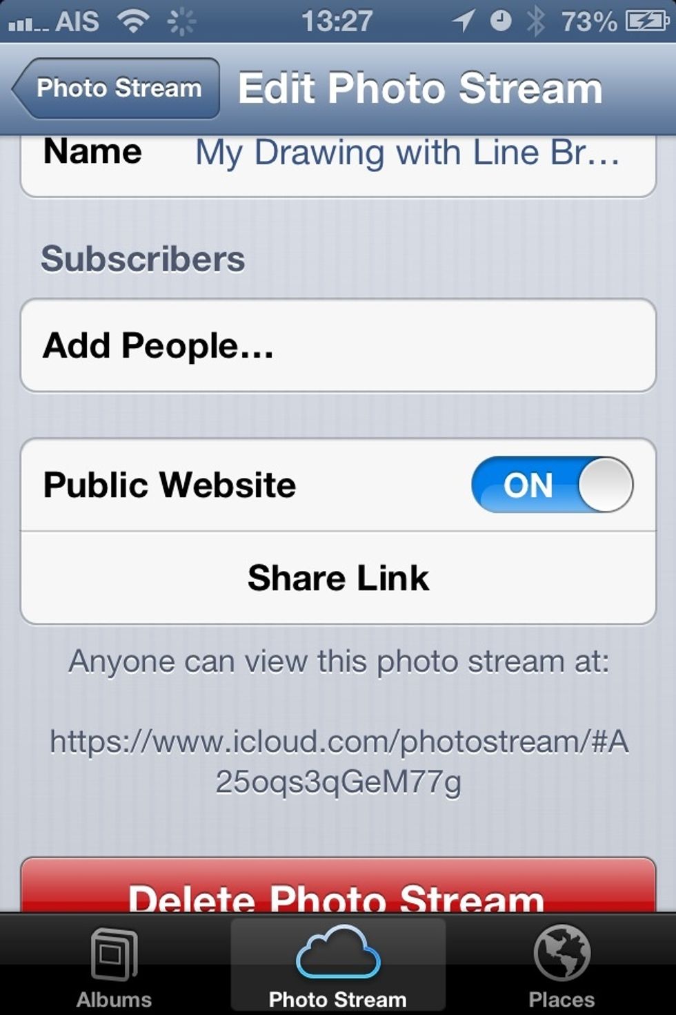 Can edit, share link and delete.