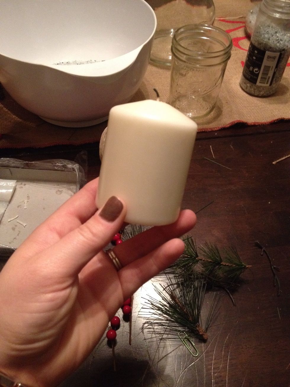 Candles I got from IKEA in a 4 pack. I burned the tops of mine just to look better since I won't actually be burning the candles. You could also use flame less candles to give a pretty glow effect.