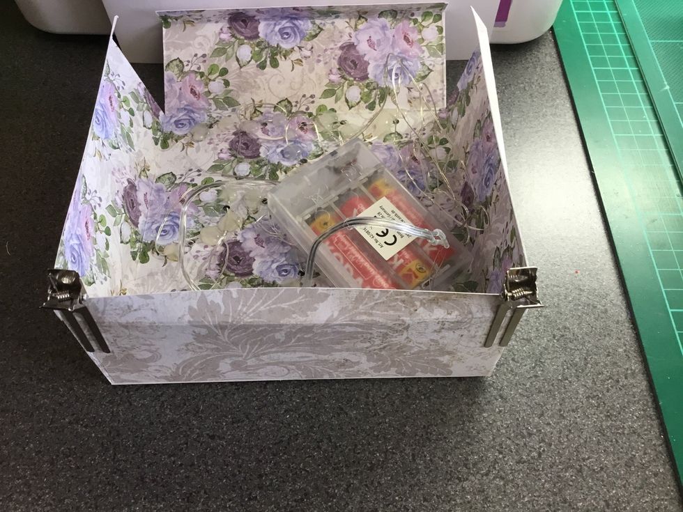 Card bottom sides being held in place whilst glue sets.  Using wet glue here as I wanted a nice flat finish.