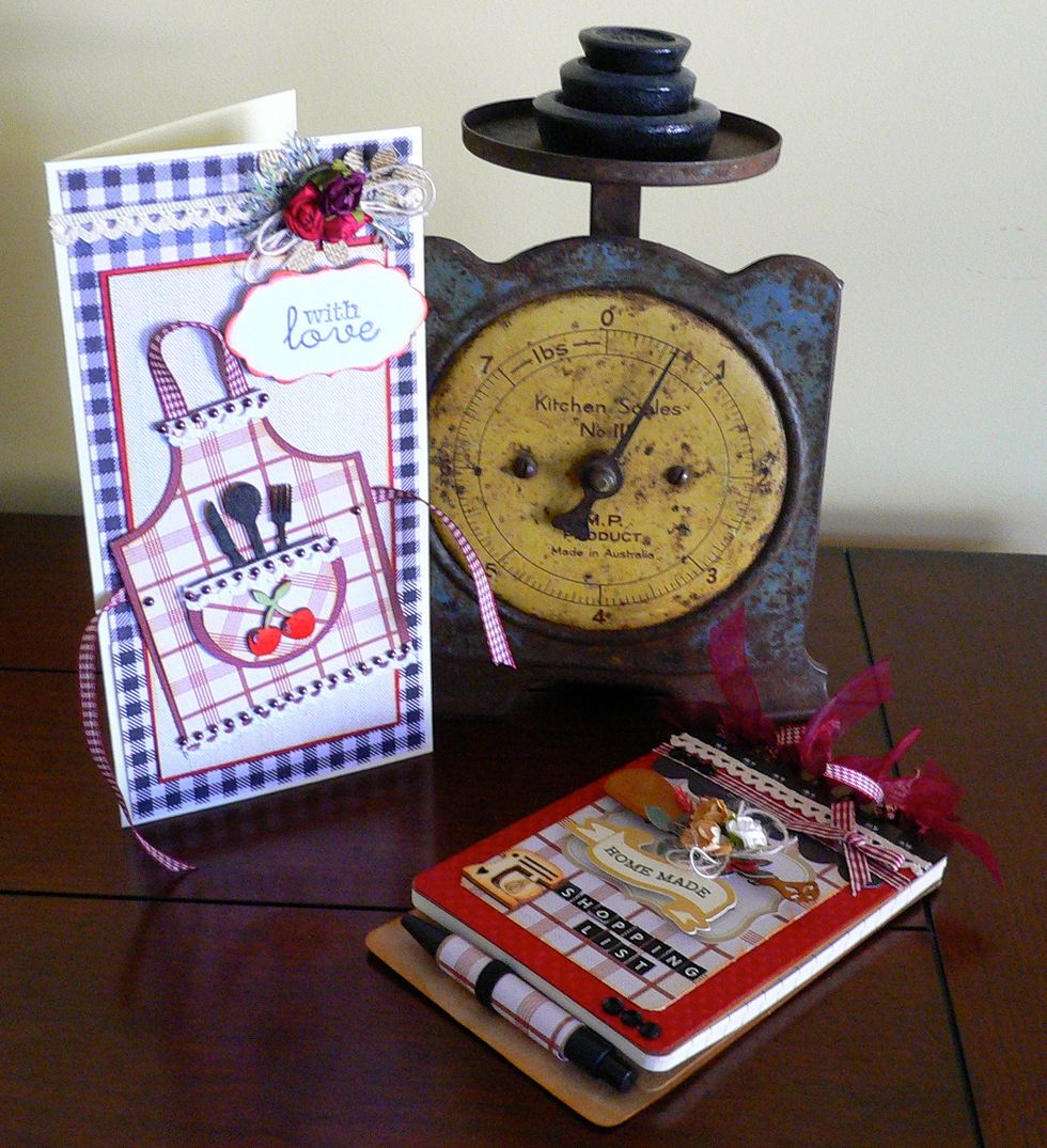 Card, shopping list notebook, decorated with Kaisercraft "Bon Appetit" paper collections. Kaisercraft Blog - https://www.kaisercraft.com.au/blog/My blog - http://abinspirations.blogspot.com.au/