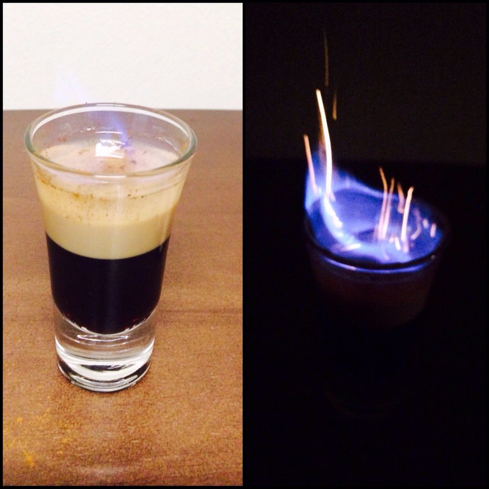 Carefully light the Goldschl\u00e4ger on fire and sprinkle some cinnamon over the flame. The result will be sparks flying from the flame! Turn the lights off to enjoy the effects a little more.