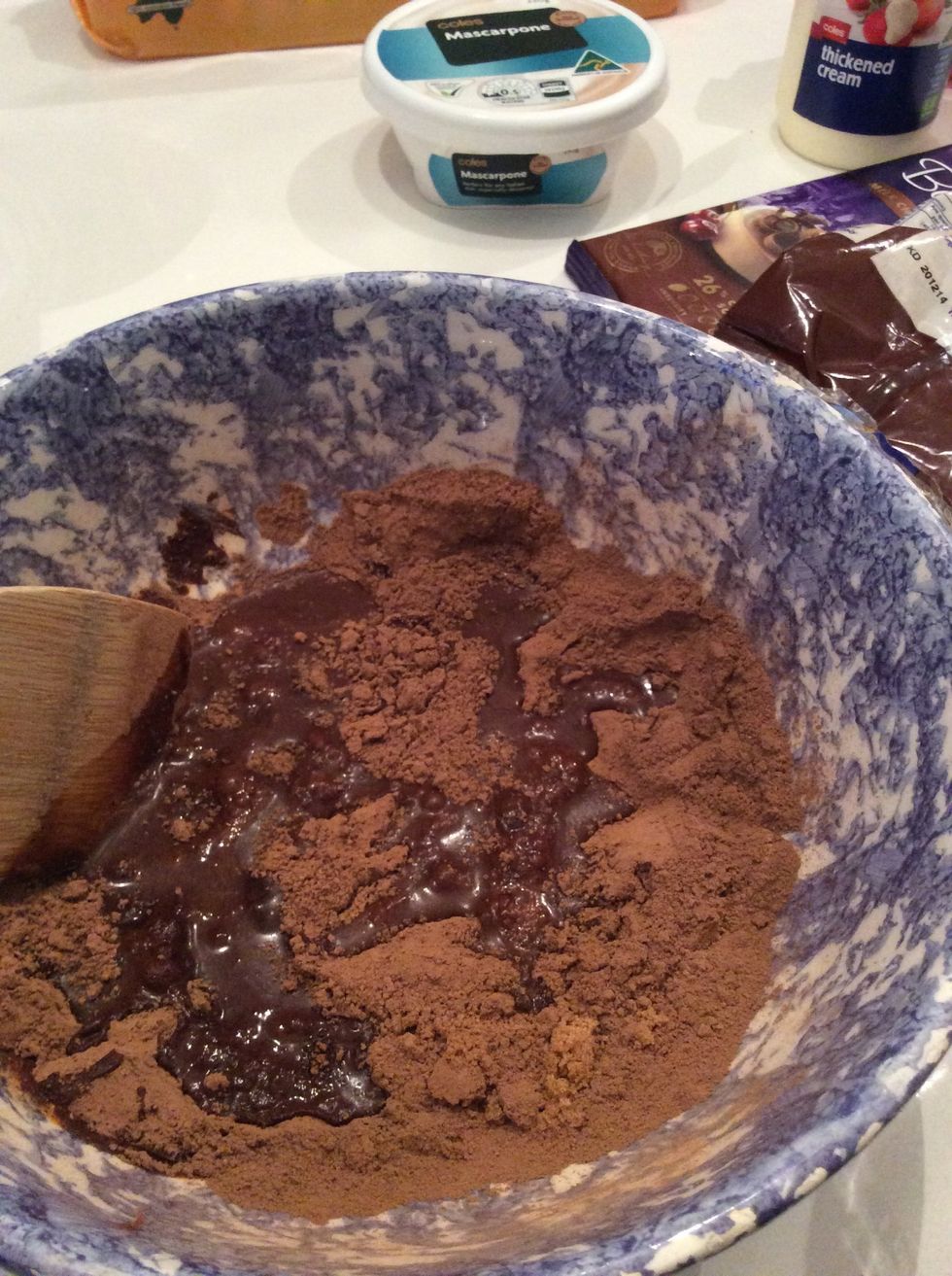 Carefully pour 60ml (1/4 cup) hot water and stir to remove any lumps