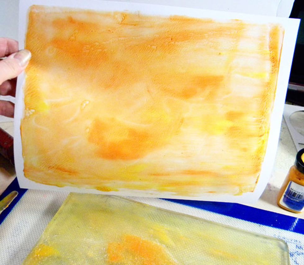 Carefully pull the paper off of the Plate. The paper should stick slightly.  This is the first layer.