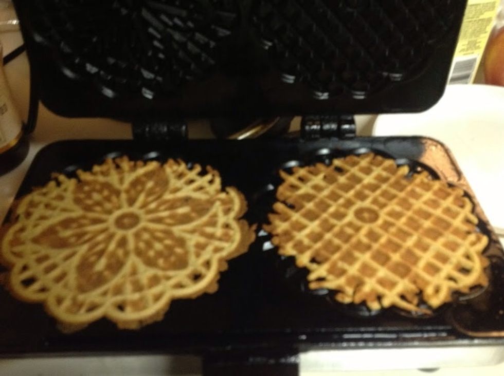 Carefully remove cookies from the iron. Cool completely before storing in an airtight container.