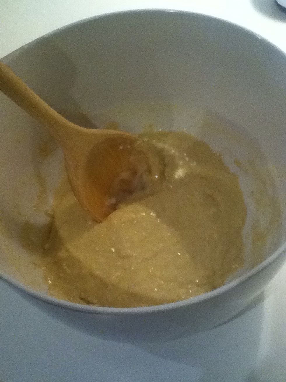 Carefully, so there is some lumps left.