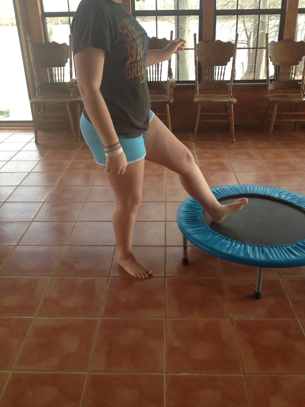 Carefully step on to the trampoline :)