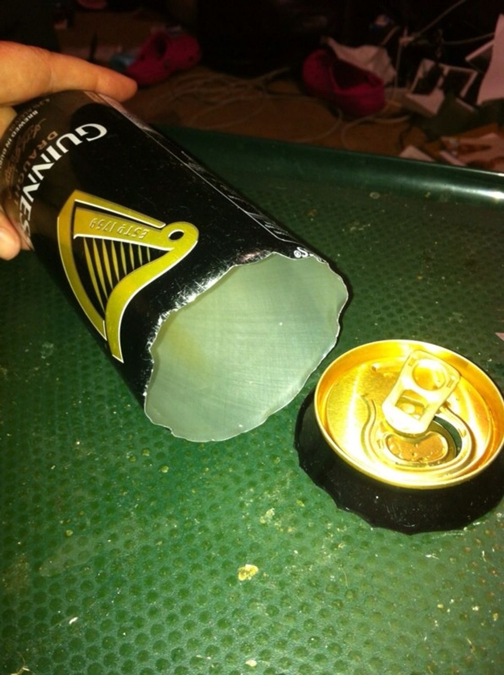 Carefully with scissors or a box cutter cut the lid off your can. Take care of sharp edges