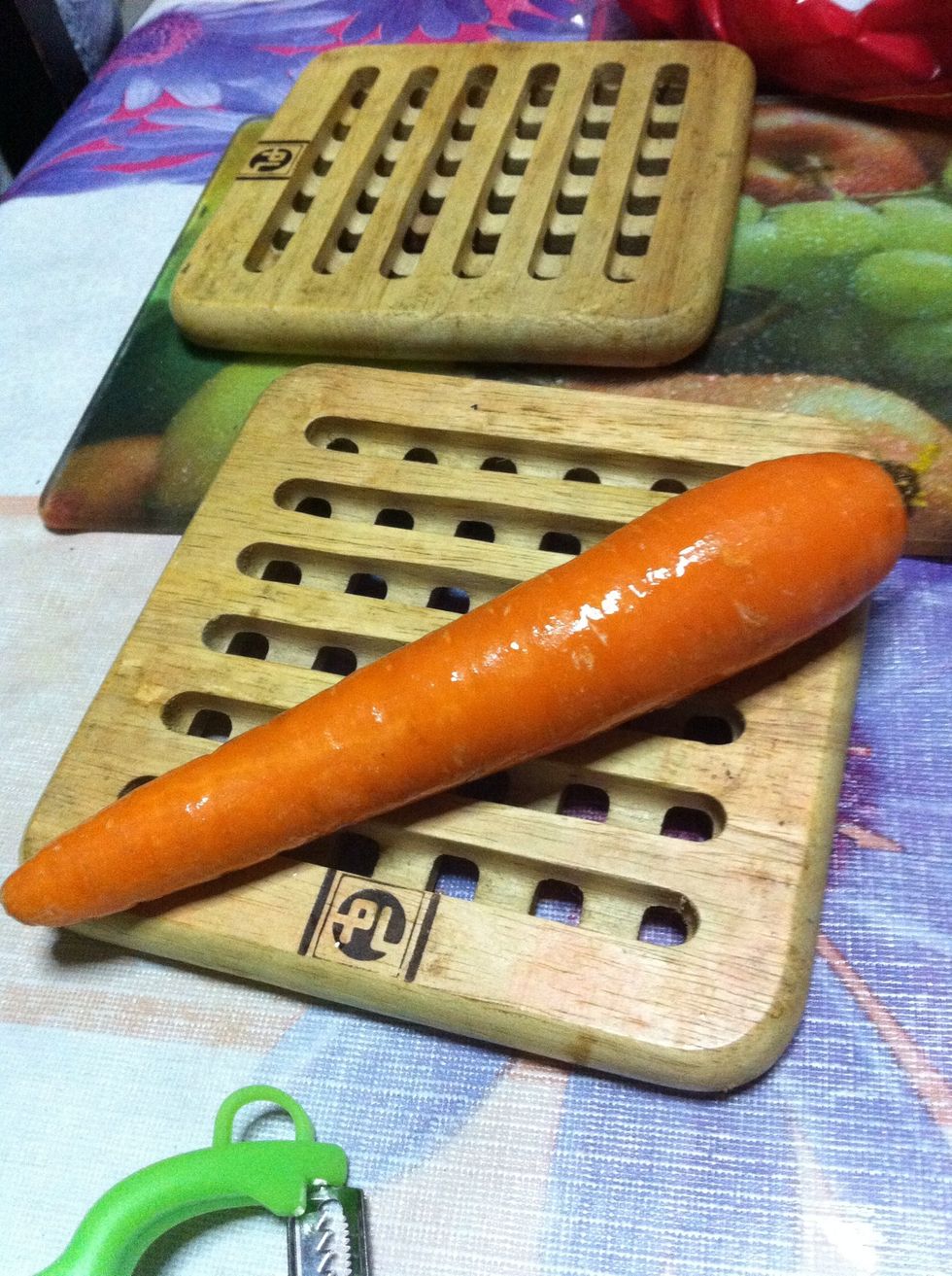 Carrot! Remove the skin, and cut into cube!
