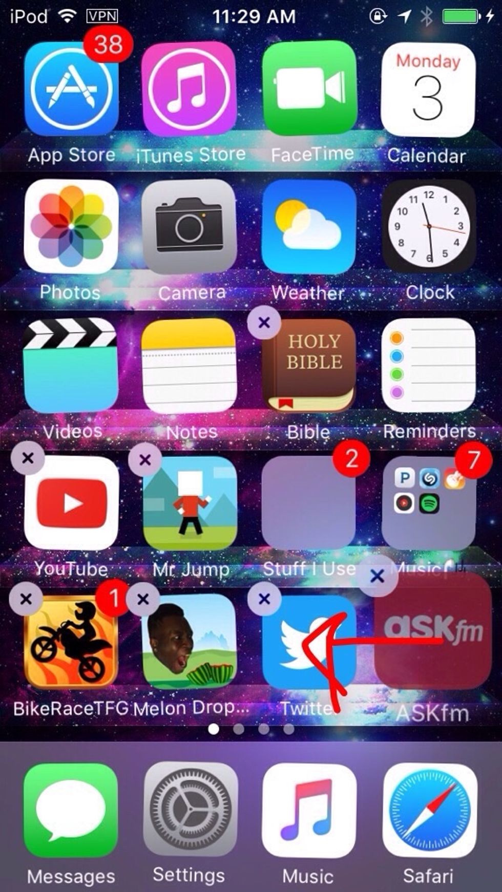 Carry it over top of whatever app is next to the bottom right corner, but don't let go, if you do, you have to start over from step 4.