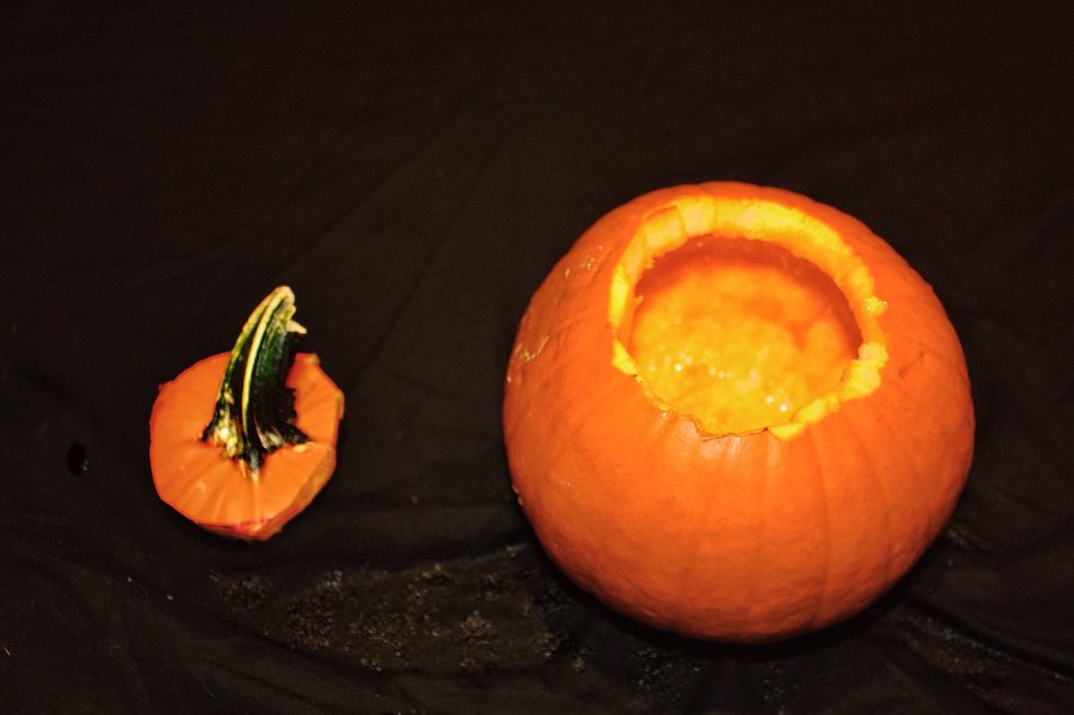 Carve out the pumpkins (or pumpkin) used for the tea cups.