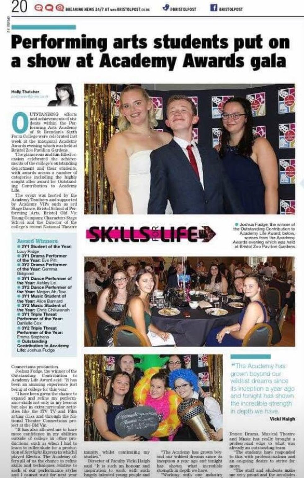 Celebration events have taken place that has recognised the success of students and staff. Here we have Performing Arts making the local press!