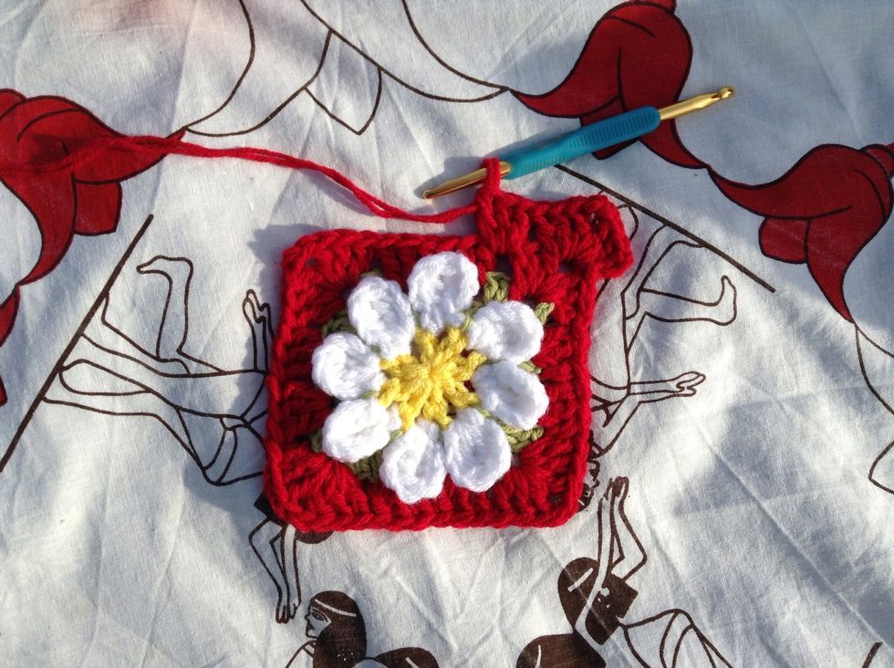 Chain 3, 2 dc, ch 2, 3 dc in same sp, 3 dc in next sp and 3 dc in the following 2 sp.