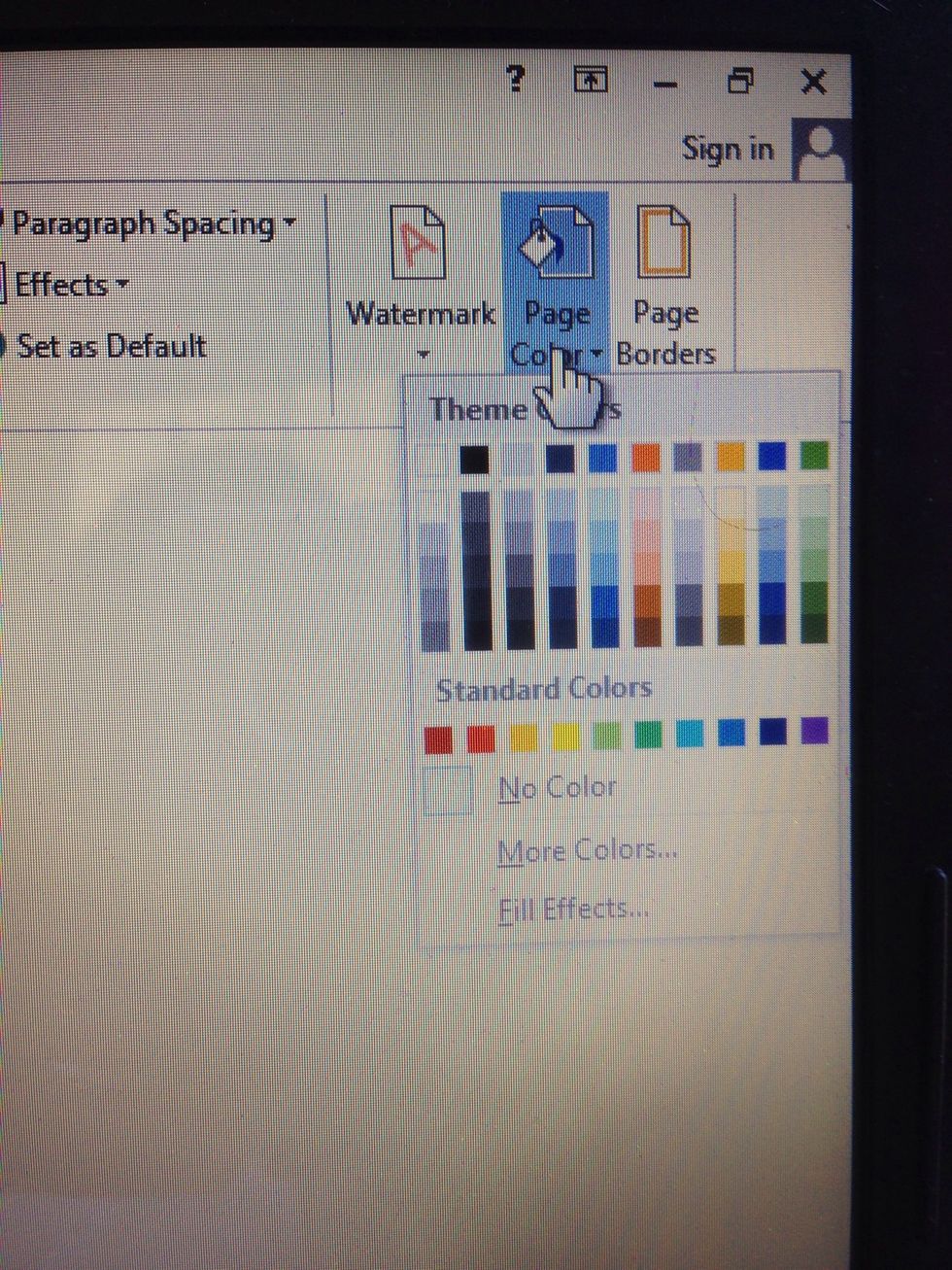 Change page color to your desired background color on the Word Design tab. In older versions of Word background was on Insert menu or page layout menu.