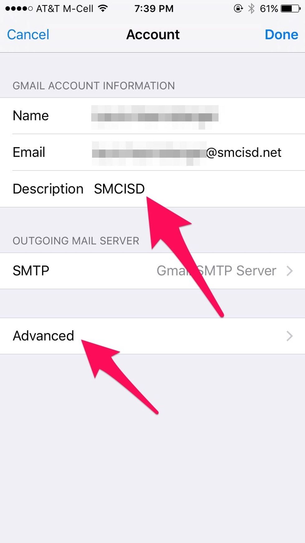 Change the description to your district's name. Select "Advanced."