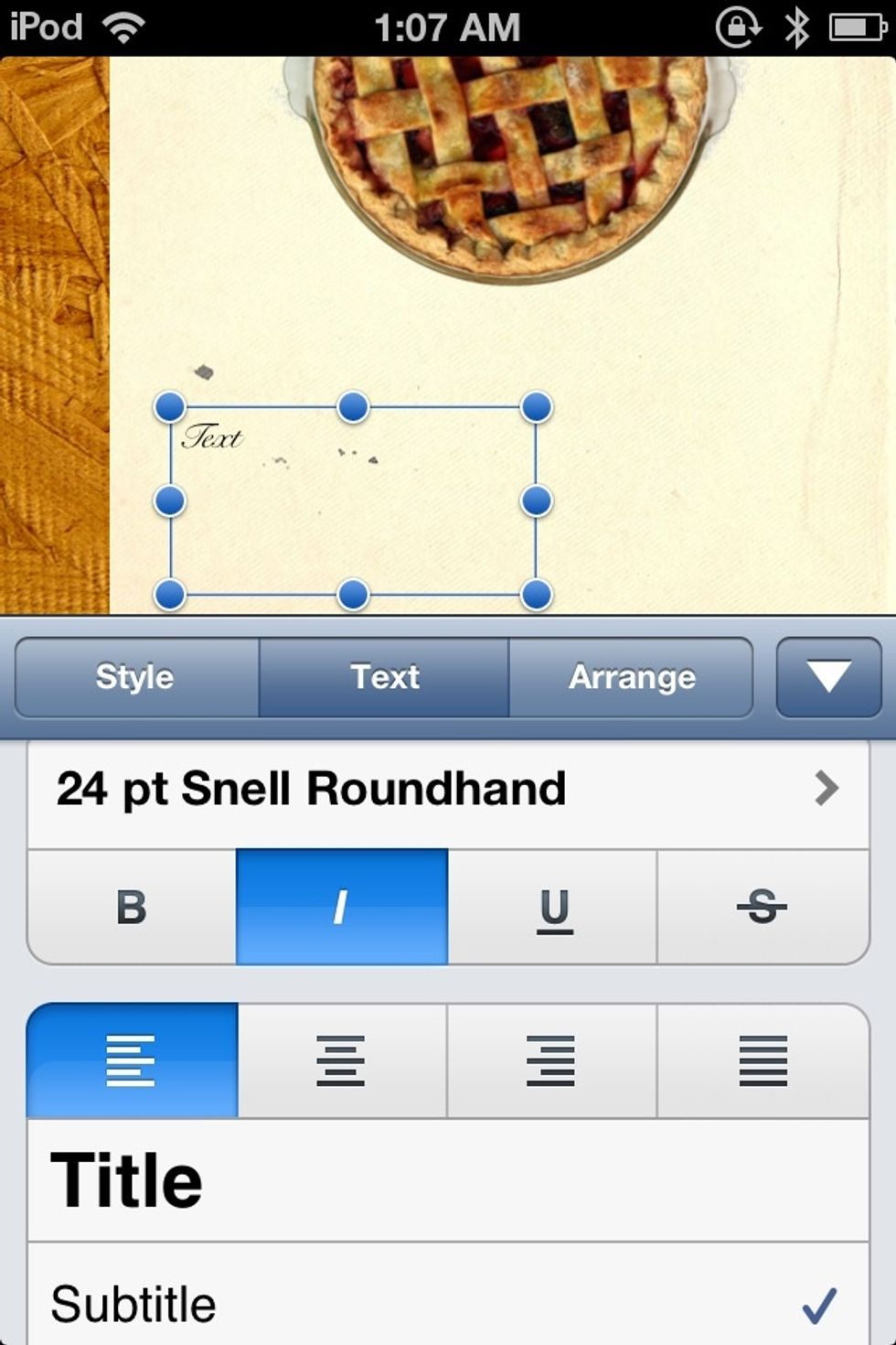 Change the FONT, and you can make it ITALIC.