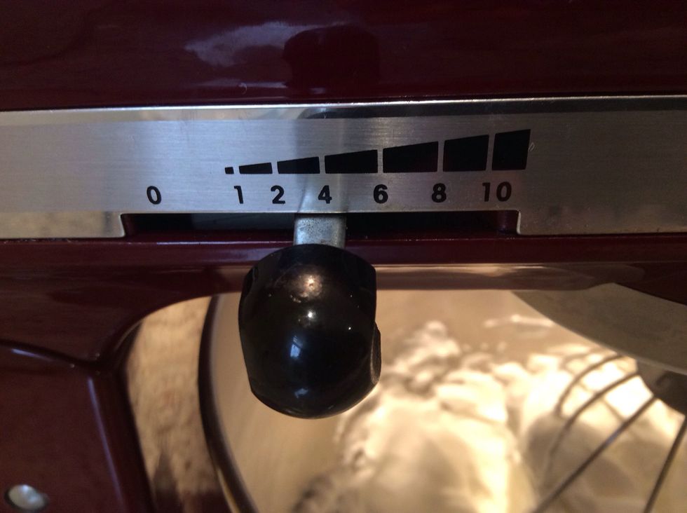 Change the speed setting to 4 (low-medium) and beat for 3 minutes with the whisk attachment.