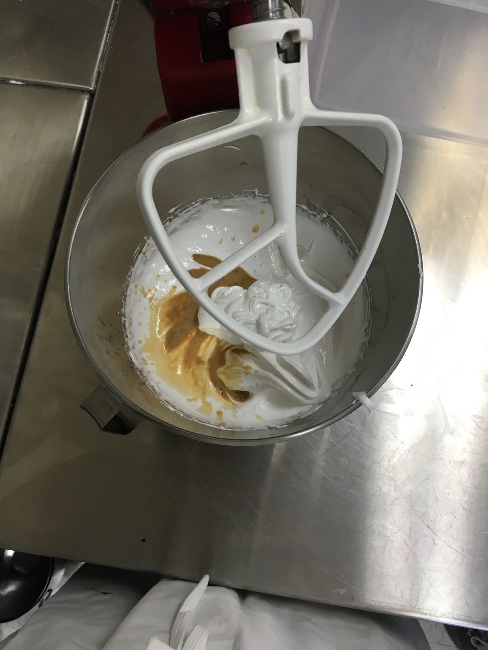 Change the whisk to the paddle attachment, and add the vanilla.