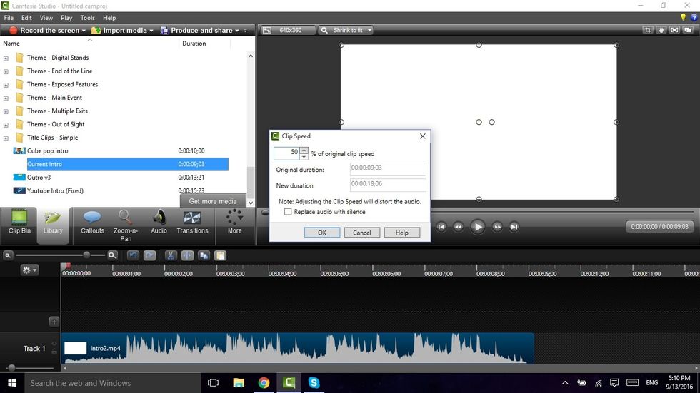 Changing the Percentage down decreases the speed of the clip