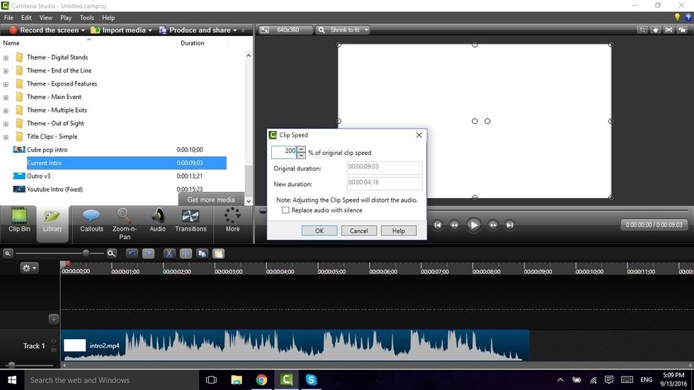 Changing the Percentage up increases the speed of the clip
