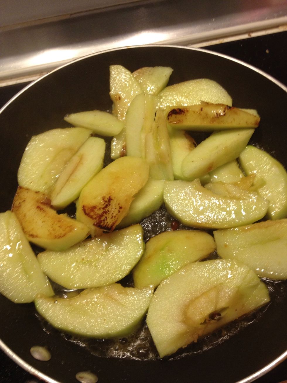 Check back on the apple. We are aiming for caramelized colour. The brown bits are crispy are really nice.