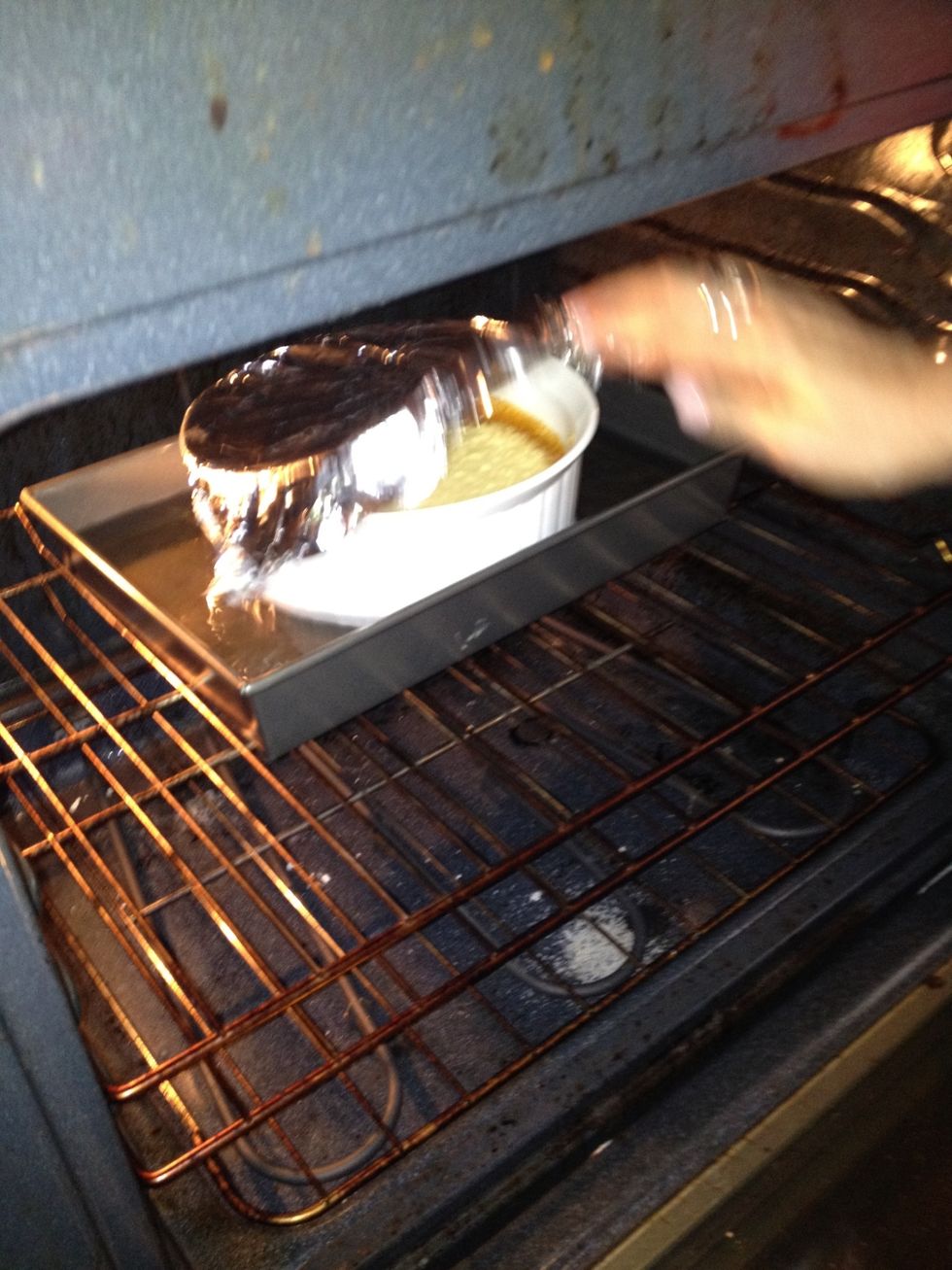 Check on flan after about 45 minutes- of the custard is shakey then it isn't done