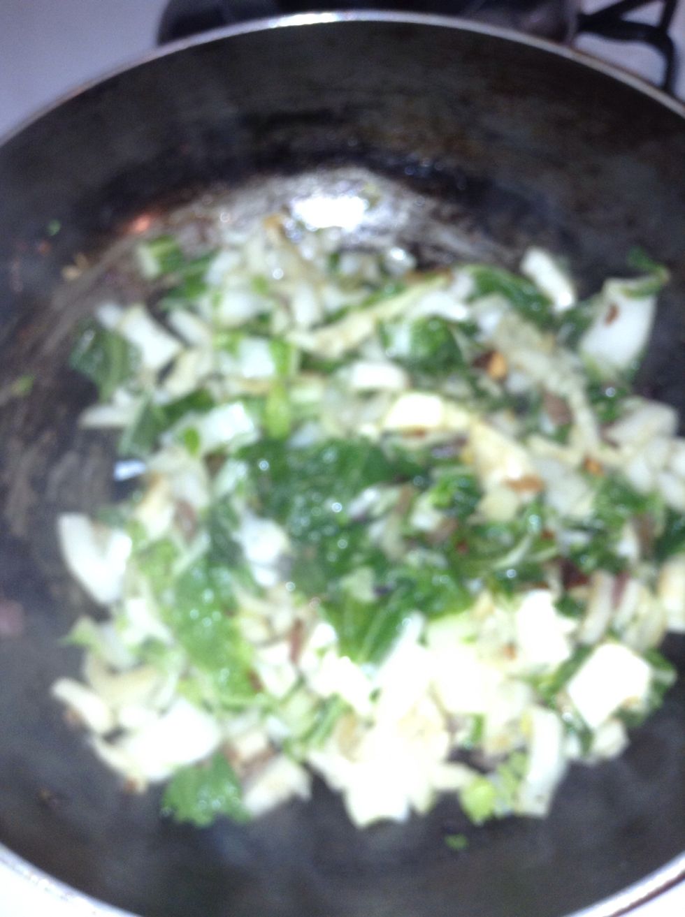 Check on your Bok choy ,,, it should be steaming covered... Turn your fire down to a simmer
