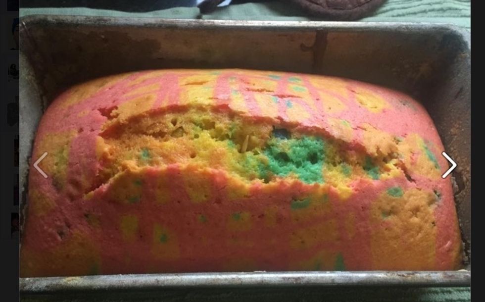 Check on your cake after 10-15 minutes just to see how it's doing. You'll know your cake is ready when it looks like this.  When cake is done, let it sit until completely cooled.