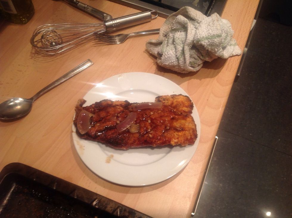 Check on your crackling, it should be done by this point, I like to put a splash of the juices on top to keep it moist