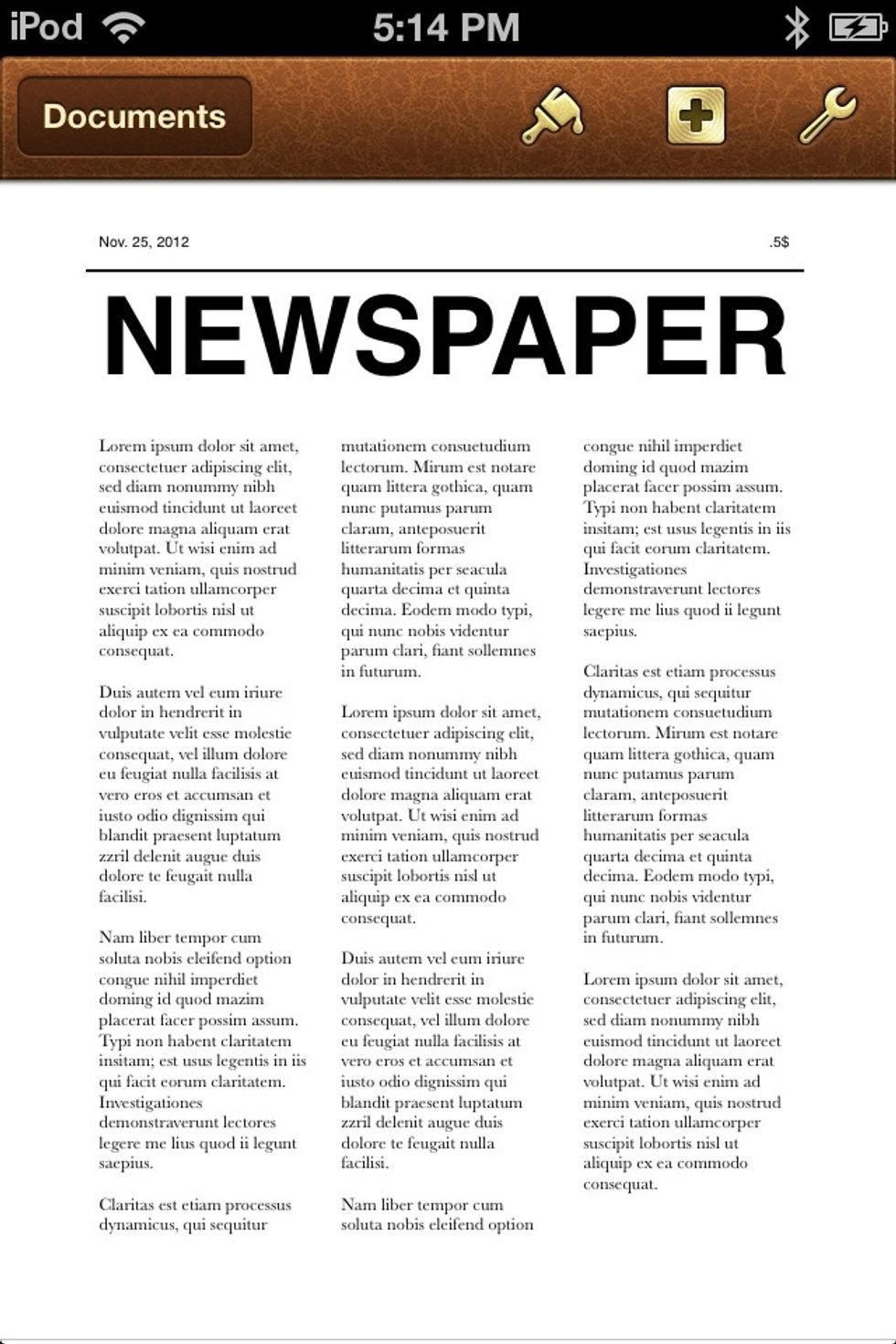 Check out your progress. (My text overlapped the header, so I had to hit enter a couple of times to move it down.) Lets add a photo. Tap the + at the top right of the screen.