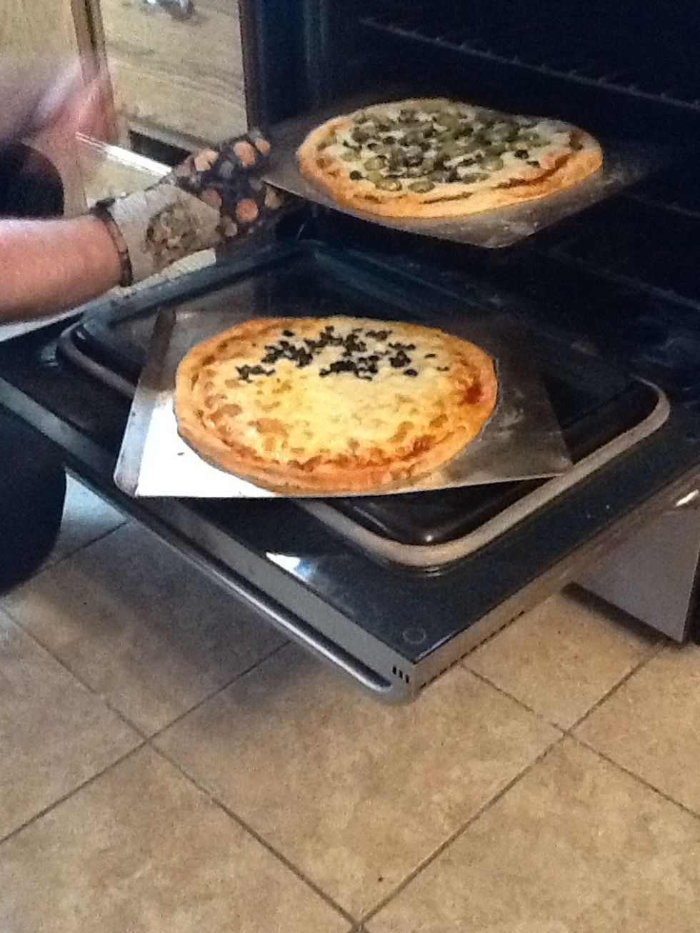 Check pizza and flip from top to bottom.