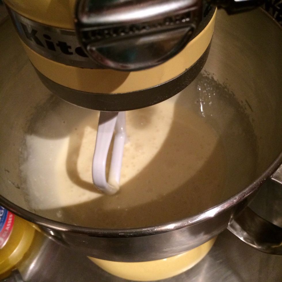 Check that your mixtures ready - see its nice and creamy and yellow