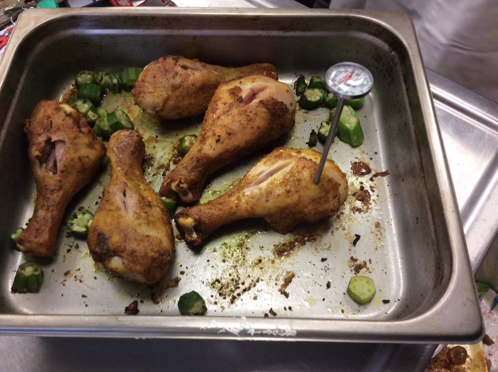 Check the chicken make sure it's fully cooked. (165 degrees means it's cooked)