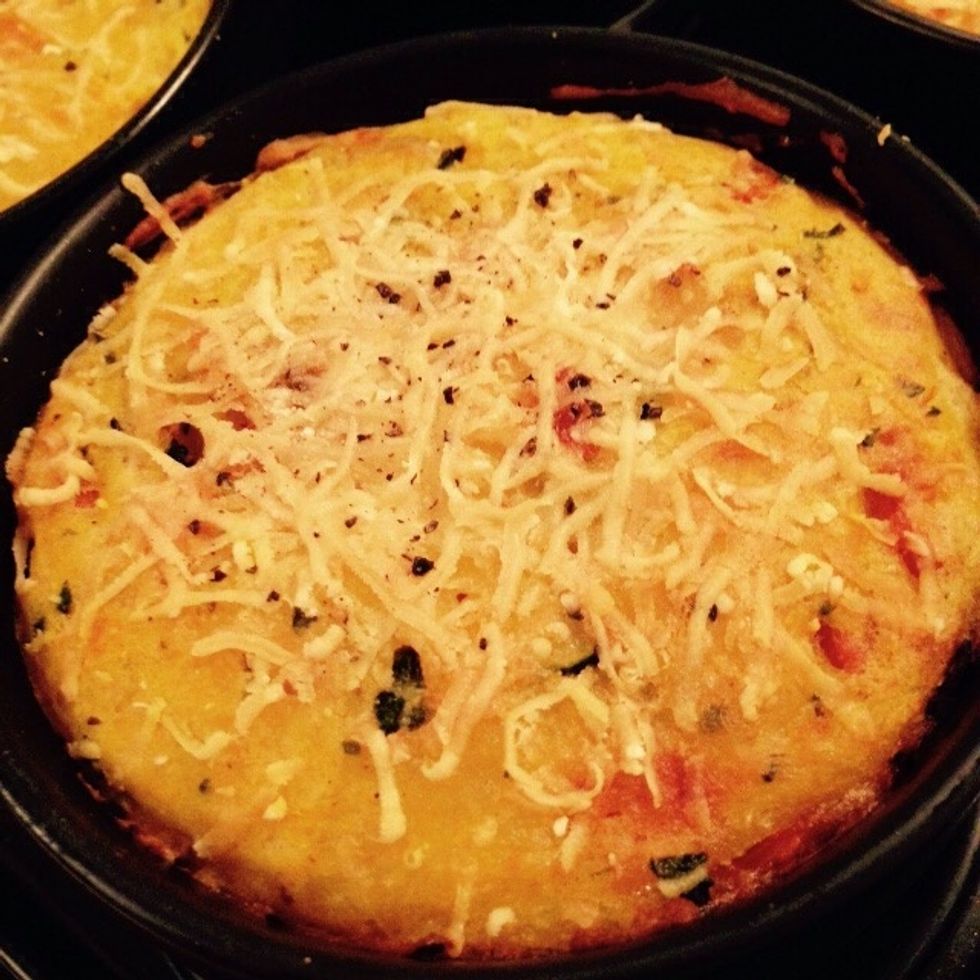 Check the consistency with a toothpick, but if you were starting with a thick mix you should be fine. Turn on the grill for the last 3-5min to brown the top.