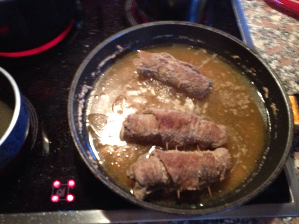 Check your meat always keeping enough water to simmer... Should take a good hour... Your goal here is to slow cook so the meat is tender... And tooth pick slides out easily..