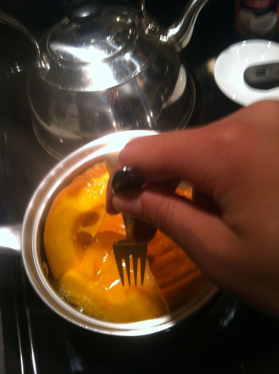 Check your pumpkin. It is done when a fork goes through the flesh easily.