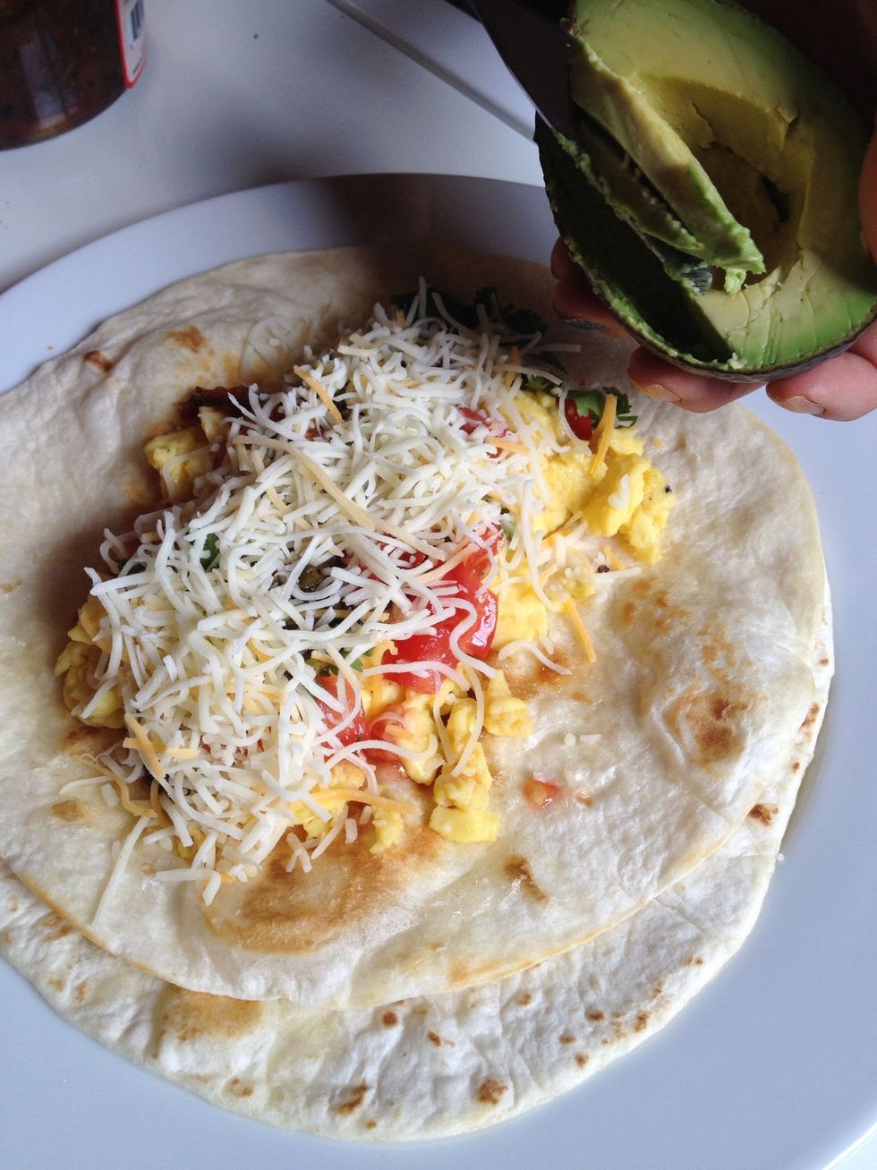 Cheese. I used an organic lowfat Mexican cheese blend.