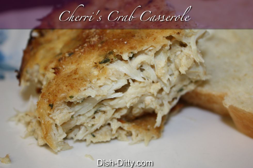 Cherri's Crab Casserole... to get full recipe, go to http://www.dish-ditty.com/recipe/cherris-crab-casserole-recipe/