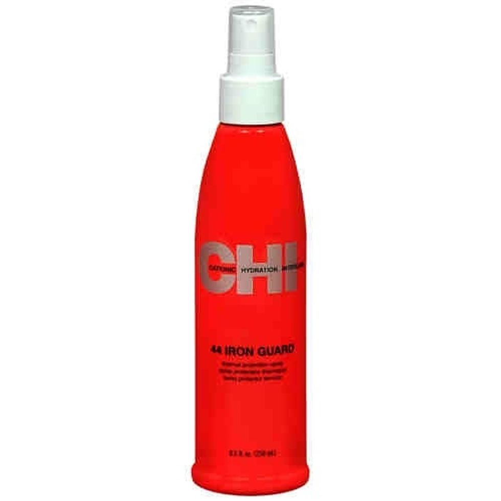 Chi 44 iron guard. Heat protectant spray before you use a straightener or curling iron.I got this at a hair show also, but i think you can get it at walmart.