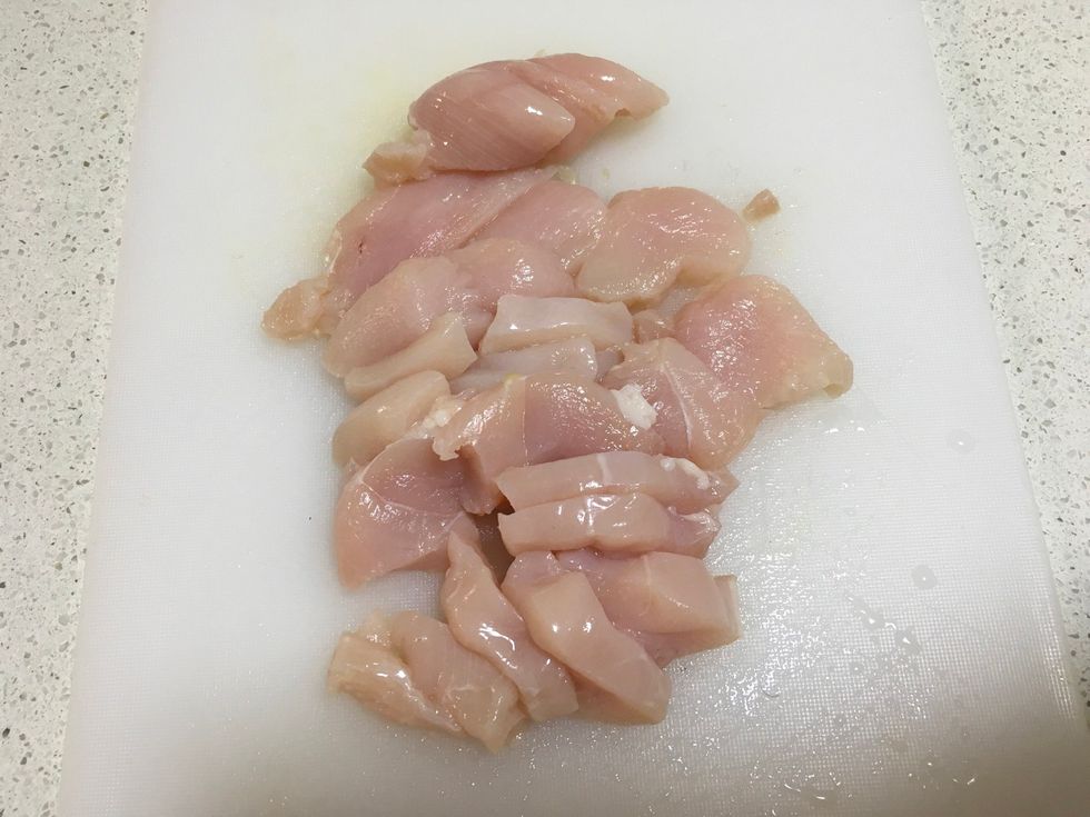 Chicken breast and diced into cube
