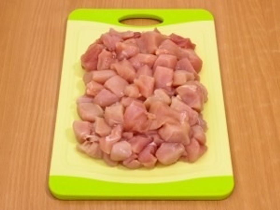 Chicken breasts cut.