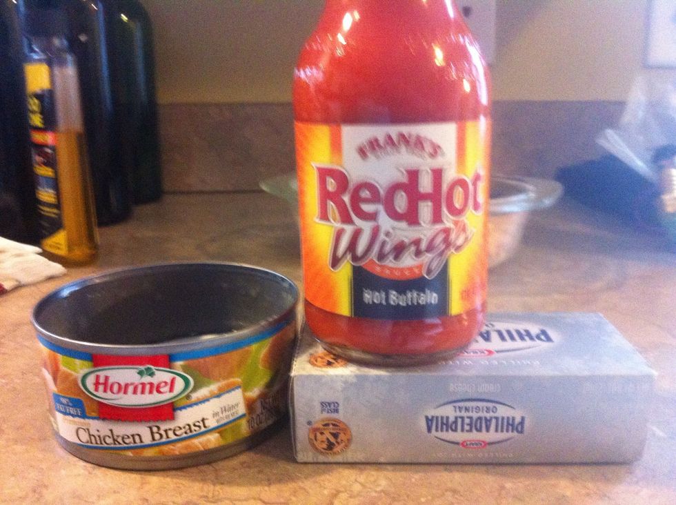 Chicken, cream cheese, half a bottle of franks, a couple of squirts of ranch and 1 cup of shredded jack.