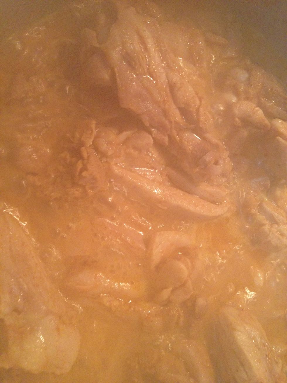 Chicken oozes a lot of water. If you think that water in your chicken is really less you can beat some plain yogurt and add it in there. We need these juices from the chicken to flavor the rice. Yumm!