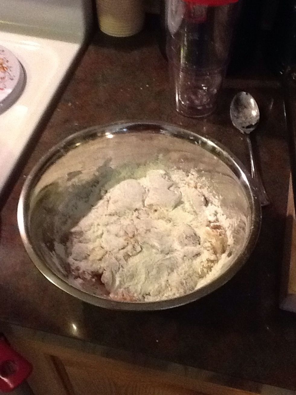 Chicken should look like this when done with the corn starch